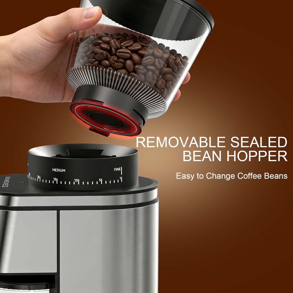 Rounexes Conical Burr Coffee Grinder Electric,Stainless Steel Coffee Grinder for Home, Adjustable Burr Grinder with 30 Grind