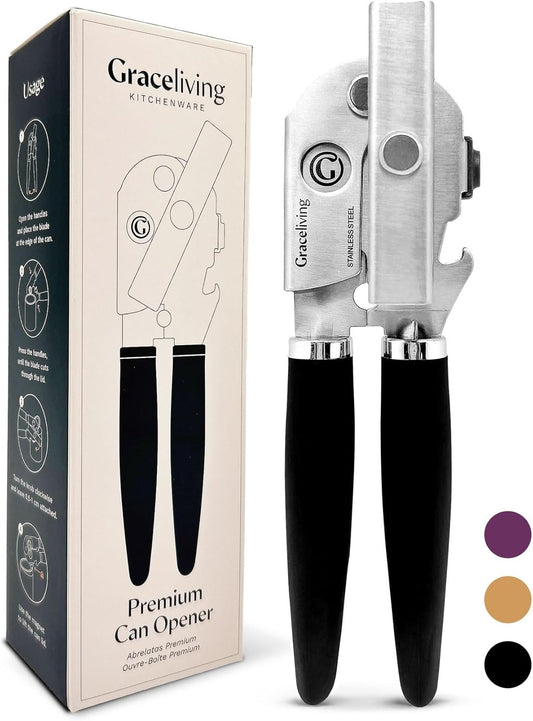 Premium Multifunctional Magnetic Manual Can Opener and Bottle Opener, Heavy Duty Stainless Steel Sharp Cutting Blade and