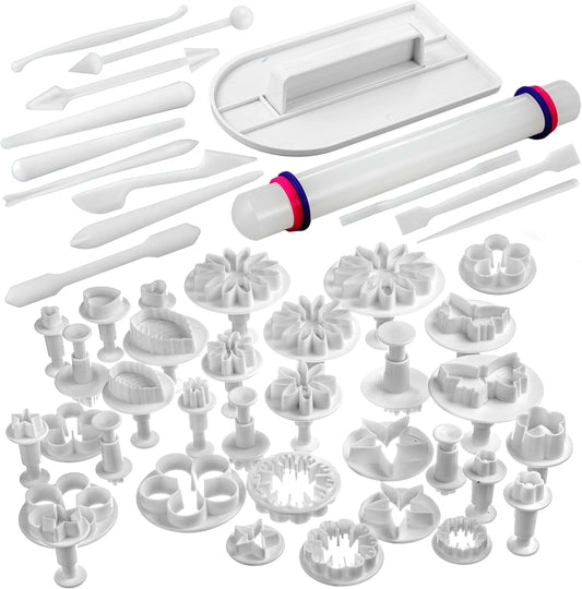 Bakerpan Fondant Tools Set, 47 Pcs Fondant Cake Decorating Supplies, Rolling Pin for Fondant, Gumpaste, Sugar Paste, Fondant