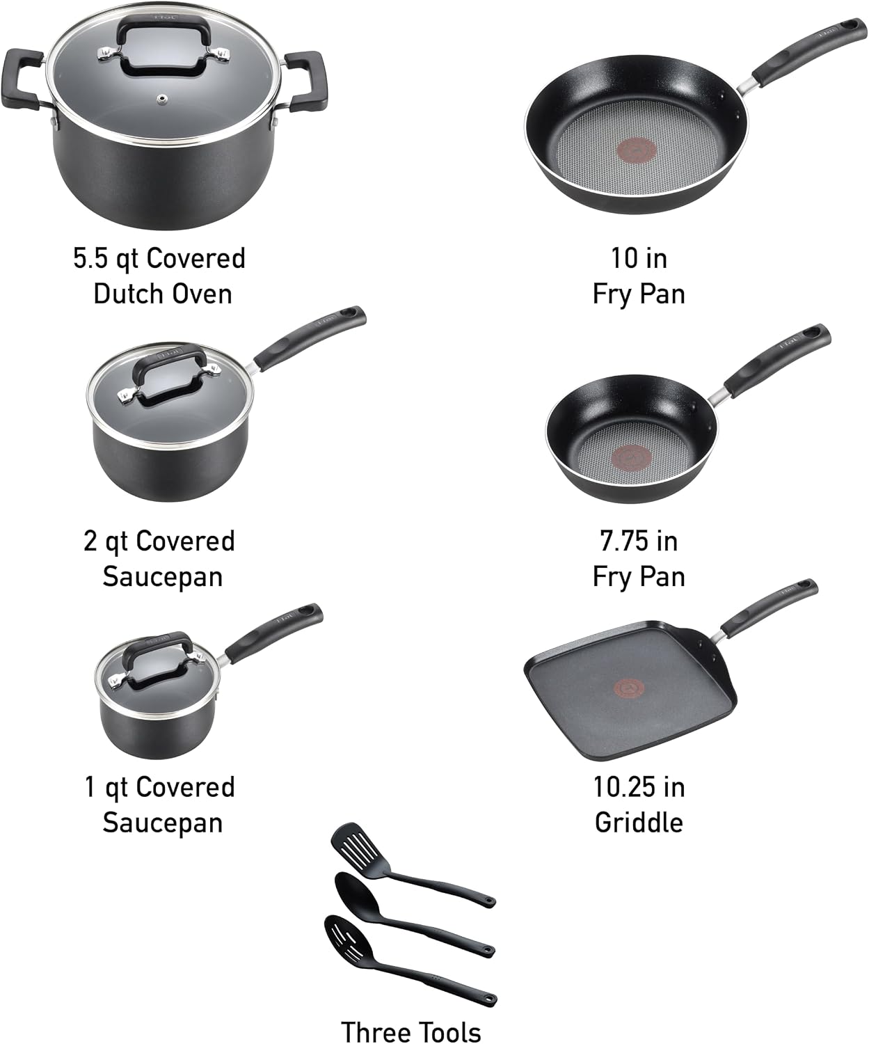 T-Fal Signature Nonstick Pots and Pans Set 12 Piece, Oven Broiler Safe 350F, Kitchen Cookware Set w/Fry Pans, Saucepans
