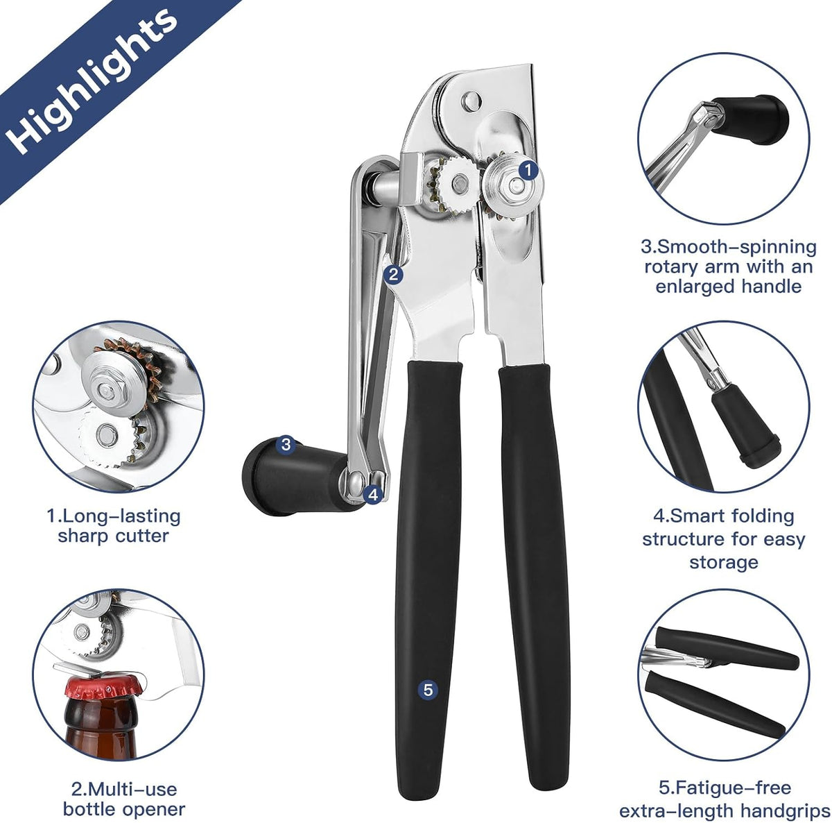 Heavy Duty Commercial Manual Crank Can Opener,Easy for Seniors &amp; Arthritis