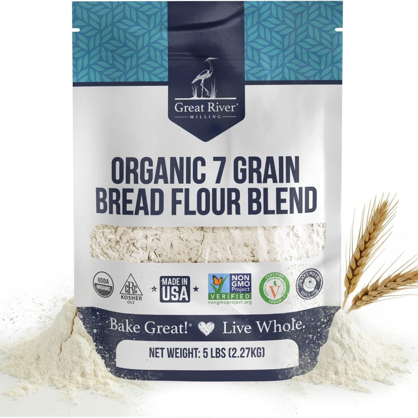 Great River Milling Organic 7 Grain Bread Flour, 5 lb | Organic 7 Grain Bread Flour with wheat, rye, oats, corn, barley, millet and flaxseed for breads, rolls and multigrain baking