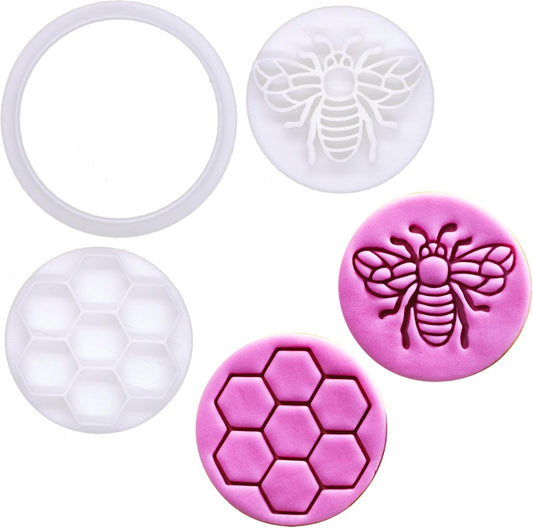 BAKERLOGY Queen Bee - Mini 2" Cookie Cutter & Stamp Set - Honey Bee & Honeycomb Design for Easter & Spring Cookies, Cupcakes