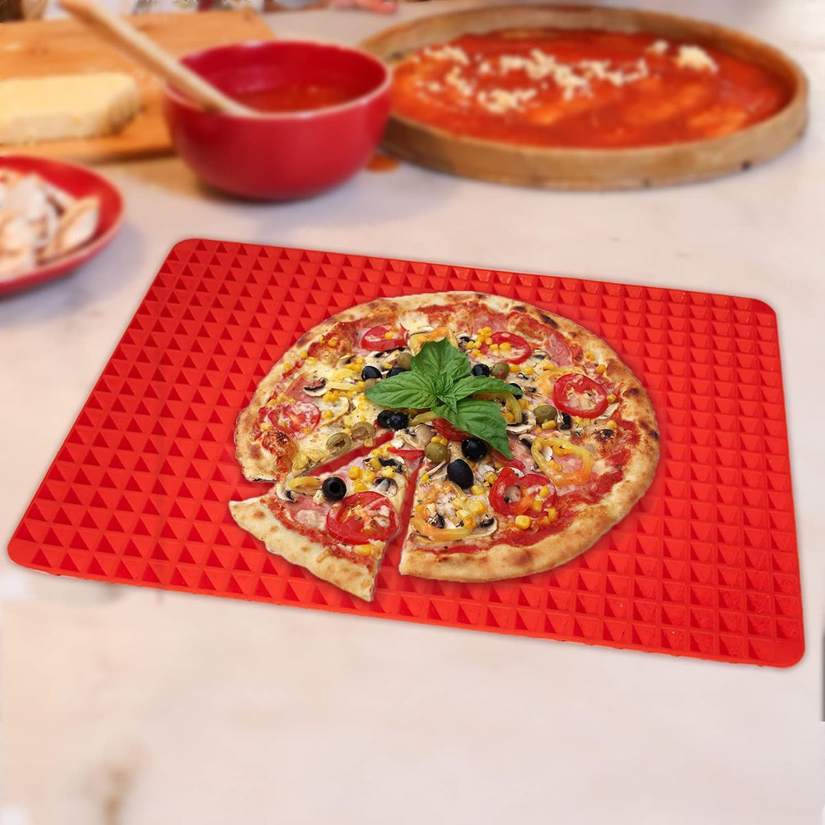 Silicone Baking Mat Red Pyramid Non Stick Bacon Microwave Tray Pastry Mats Red BBQ Grill Mat Baking Supplies oven Liners For Bottom Of Oven - 16 X 11''Silicone Mats For Kitchen Counter 2 Pack