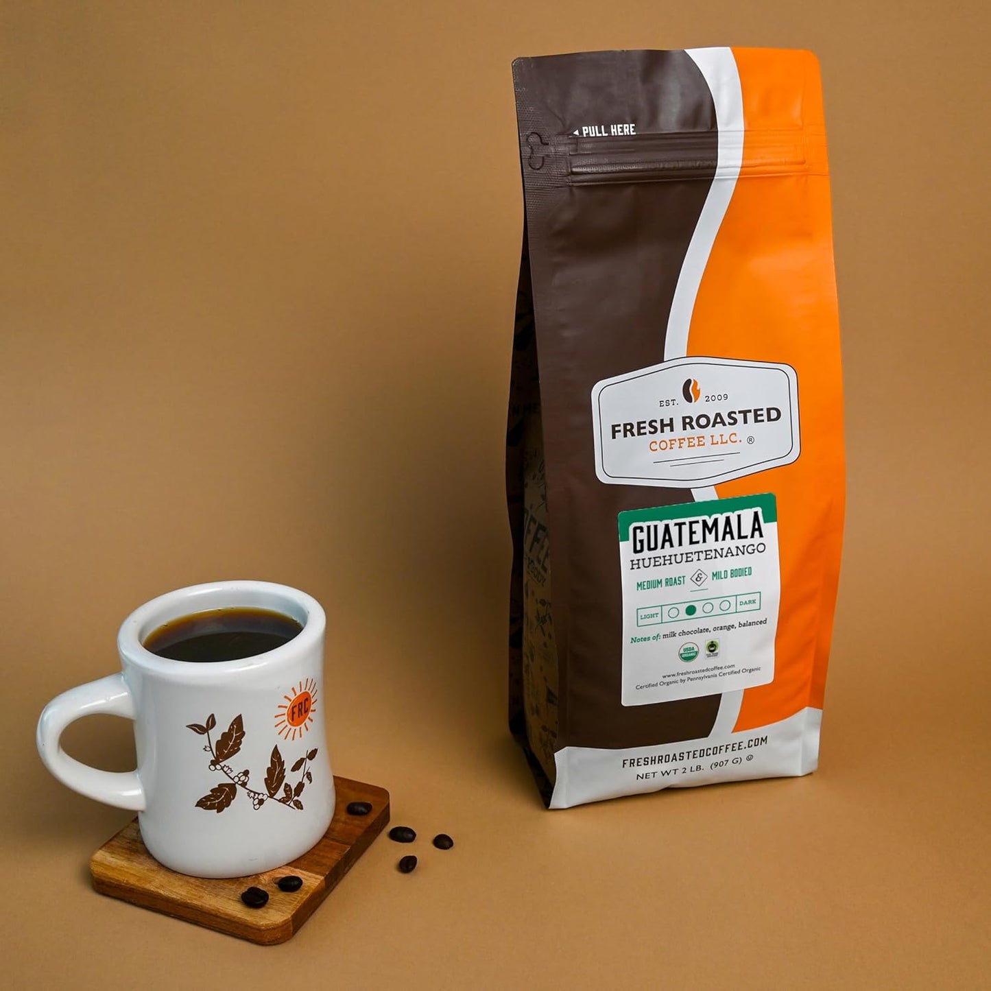 Fresh Roasted Coffee, Organic Guatemala | Single Origin, USDA Organic, Mold & Myco 3rd Party Tested, Kosher | Medium Roast 2 lb (32 oz) Whole Bean