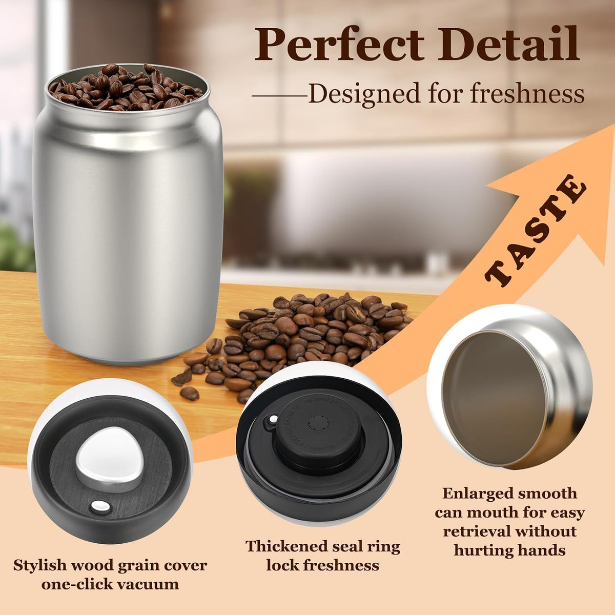 Vacuum Coffee Canister,Stainless Steel Airtight Coffee Storage Containers Set with Measuring Scoop and Airtight Lid,for Coffee Grounds,Beans,Loose Tea,Sugar,Spices,2400ml/32OZ (L*2), Silver