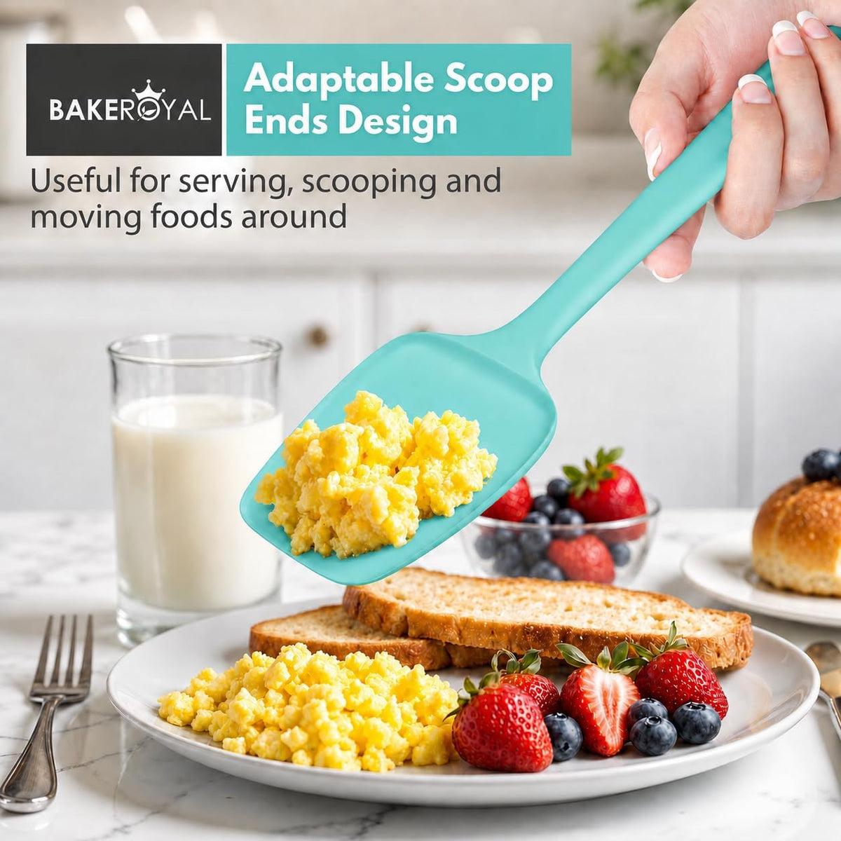 BakeRoyal Silicone Spatula Set, 600°F Heat Resistant, 4 Piece BPA-Free Food Grade Silicone Kitchen Utensils Set for Baking, Cooking &amp; Mixing, Non Stick Silicone Cooking Utensils Set - Aqua