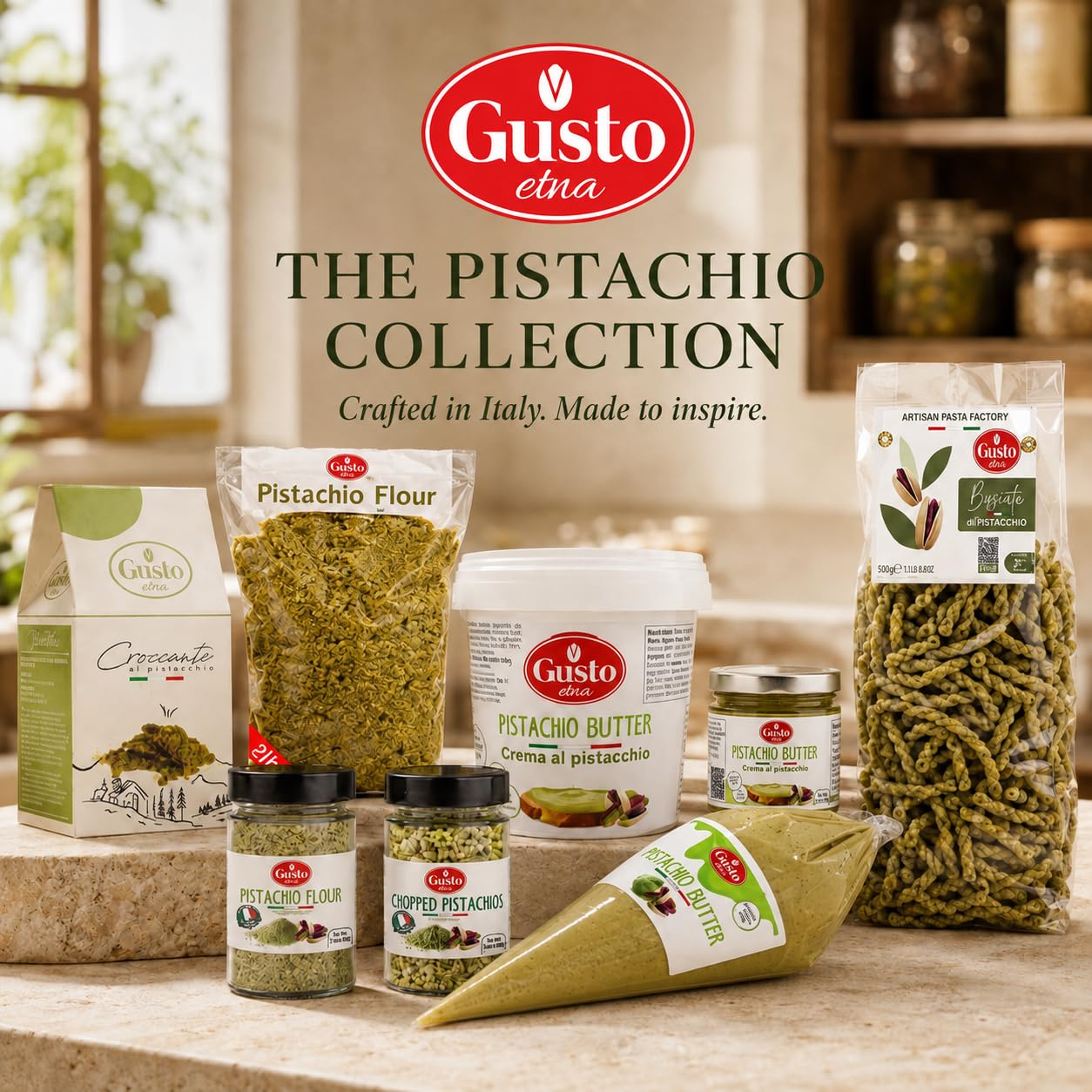 GUSTO ETNA Pistachio Flour, Fine Chopped Pistachio Flour, 2.2 lb | Gluten-Free Ground Pistachio Flour and Powder for Baking and Desserts; Vegan, Non-GMO, Product of Bronte, Sicily, Italy.