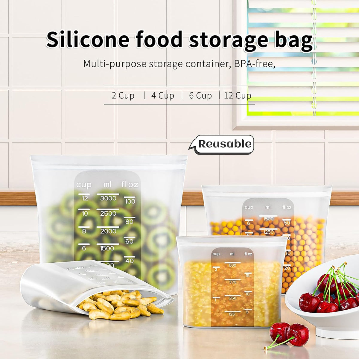 Bangp Premium Silicone Reusable Food Storage Bags,4 Pack