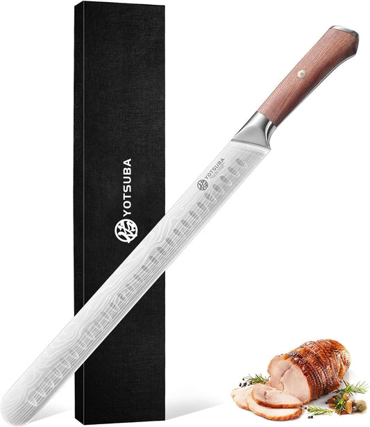 YOTSUBA Carving Knife, 12 inch Brisket Knives, High Carbon Steel Slicing Knives with Ergonomic Handle, Meat Cutting and BBQ
