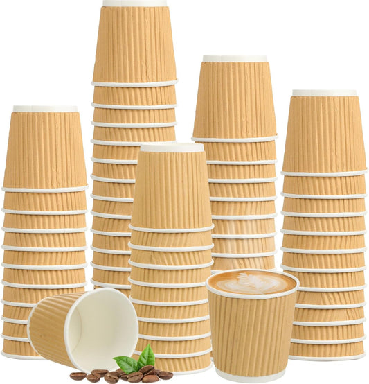 200 Pcs 4oz Paper Espresso Cups Ripple Wall Hot Cups For Coffee Disposable Coffee Cup Paper Hot/Cold Drinking Cups for