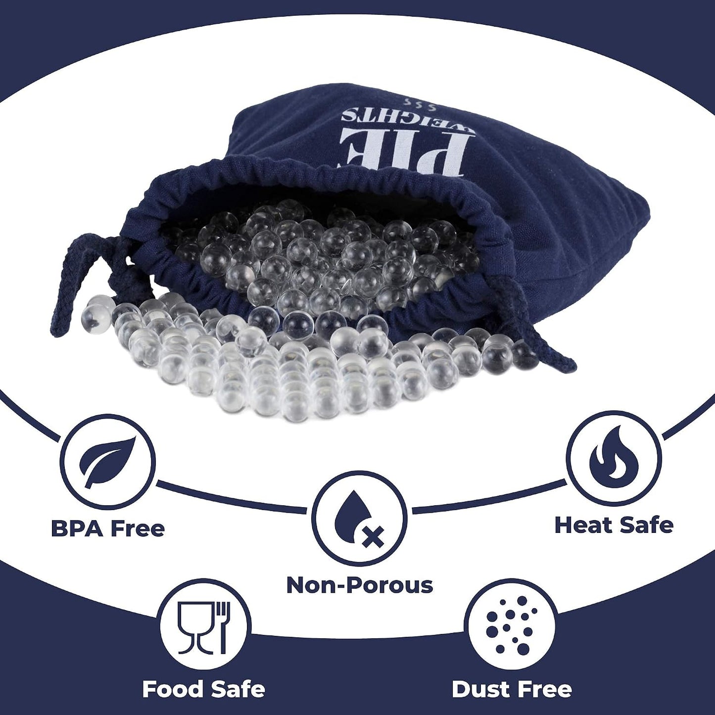 Glass Pie Weights for Baking Crust - Non-Porous, BPA and Dust Free Borosilicate Glass Pie Crust Weights - Heat, Freezer, and Food Safe - Storage Bag Included (2.5 LB)