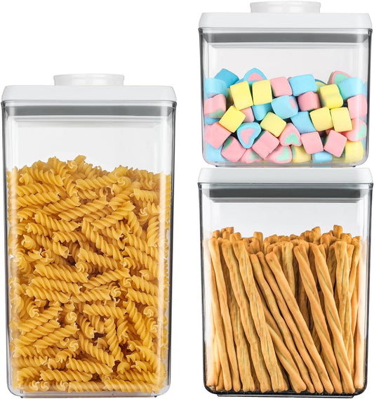 Food Airtight Containers storage with Lids 3 Pack (1800ml + 1200ml + 500ml) One Button Open/POP UP/Kitchen Storage