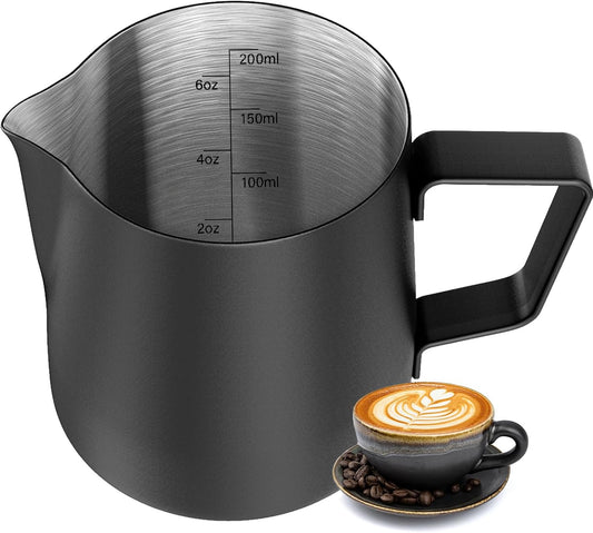 HULISEN 6.8oz/200ml Milk Pitcher, Stainless Steel Espresso Latte Steaming Frothing Pitcher, Coffee Milk Frother Maker, Pour
