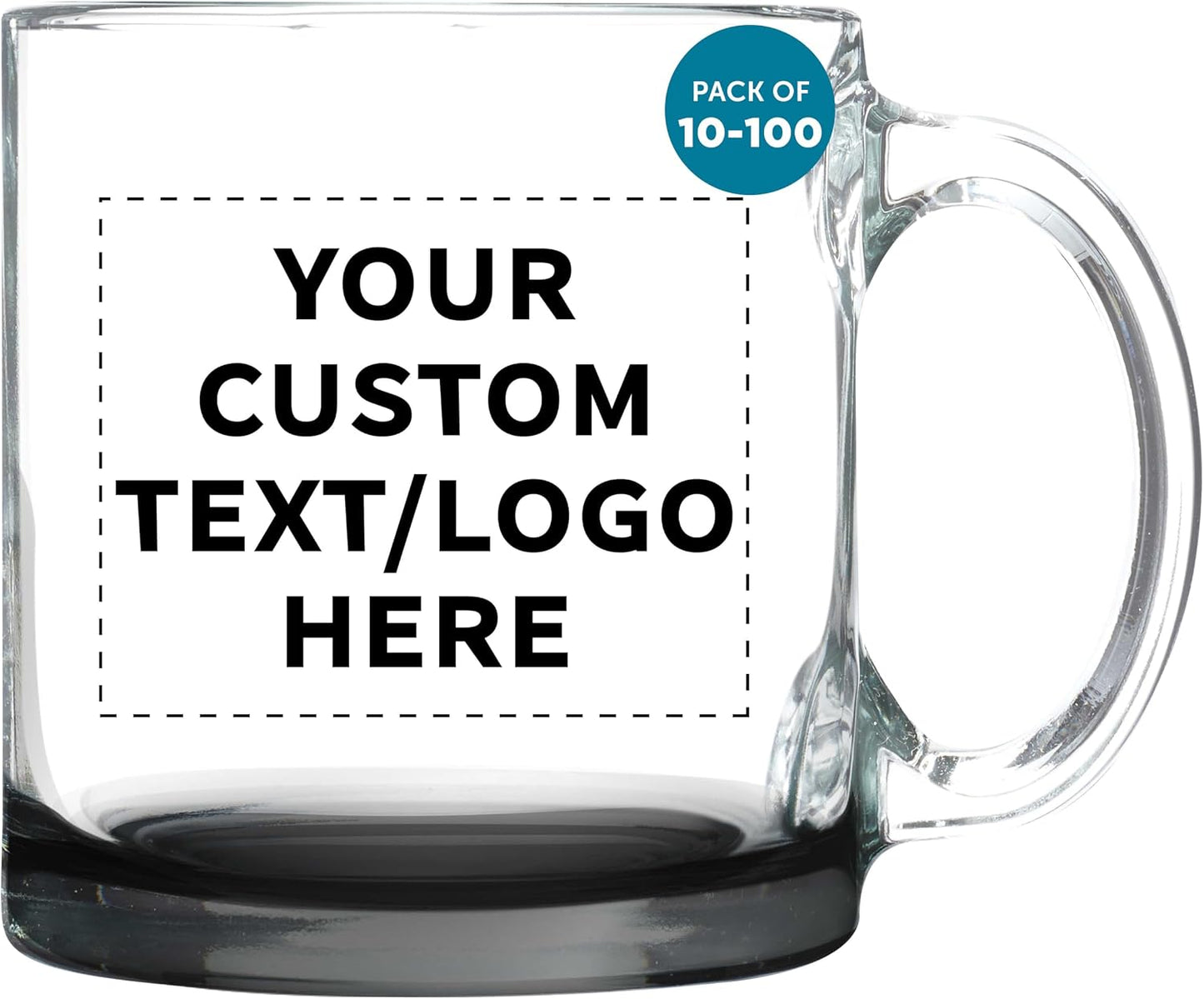 DISCOUNT PROMOS Custom Clear Glass Coffee Mugs 13 oz. Set of 10/50/100, Personalized Bulk Pack - Perfect for Coffee, Tea, Espresso, Hot Cocoa, Other Beverages - Black Bottom