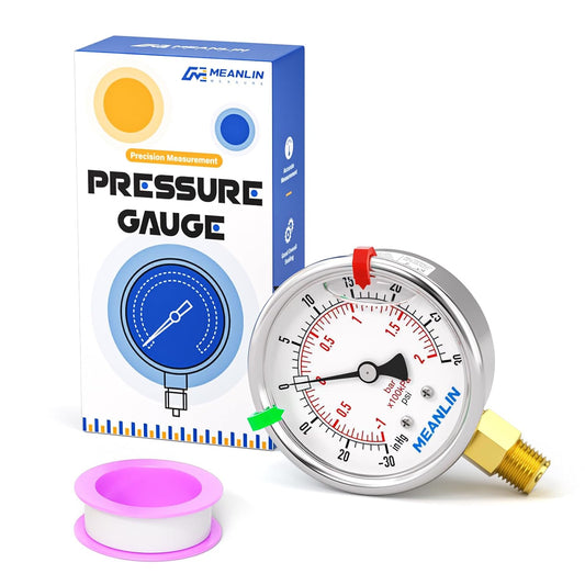 MEANLIN MEASURE -30inHG~30Psi Vacuum Pressure Gauge 1/8" NPT 2.5" FACE DIAL, Stainless Steel Liquid Filled Pressure Gauge