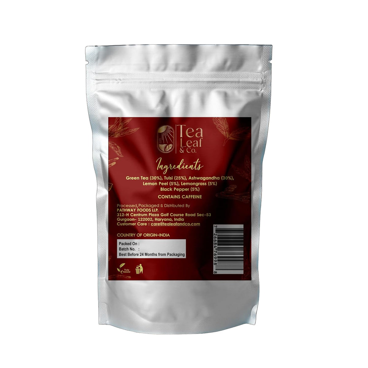 Tulsi Ashwagandha Green Tea 3.5oz, Natural Herbal Infusion, 50 Tea Bags