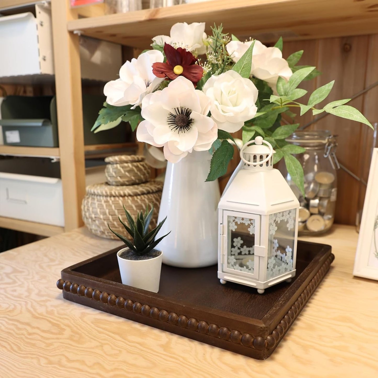 Hrastany Square Wood Decorative Serving Tray, 15"*9" Retro Brown