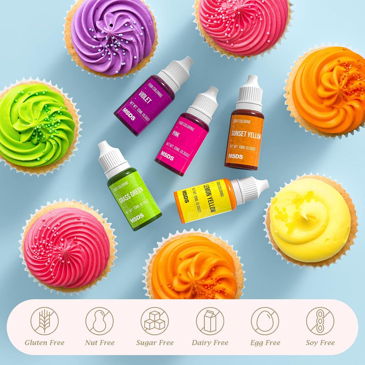 12 Color Cake Food Coloring Set, Nomeca Food Grade Vibrant Food Color Liquid Dye Tasteless for Baking, Icing, Easter Egg, Fondant, Cooking, Slime Making DIY Supplies Kit - .35 Fl. Oz (10 ml) Bottles