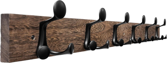 SKOLOO 36-Inch Wood Burnt Coat Rack Wall Mount with 6 Triple Hooks - Ideal for Family Entrances, Classrooms, and Pet