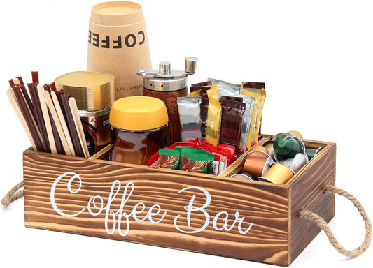 Wooden Coffee Pod Holder Coffee Station Organizer for Countertop Kcup Storage with Removable Dividers Bar Accessories Table