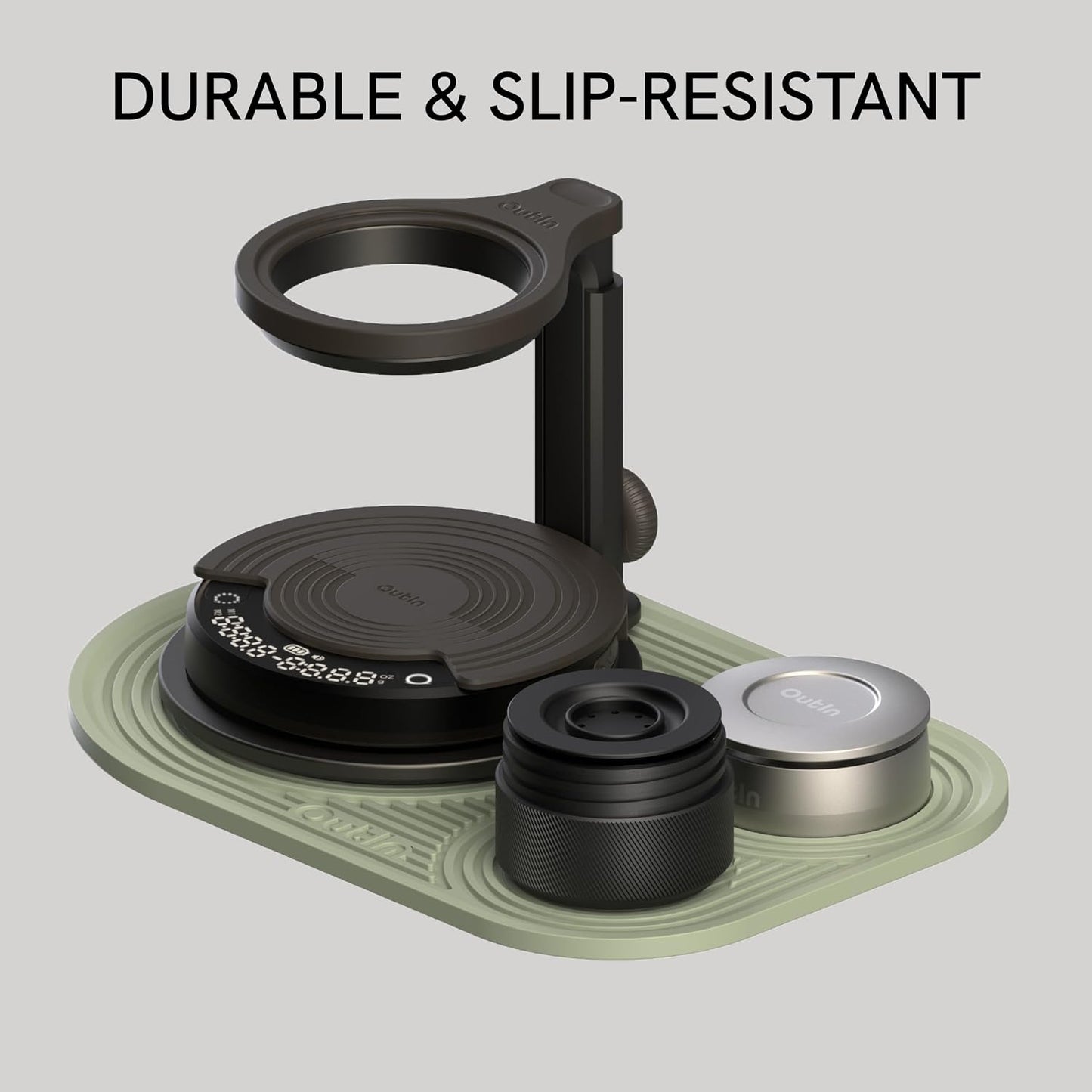 OutIn Silicone Coffee Mat, Foldable &amp; Waterproof | Drip Tray Mat for Espresso Machines and Portable Coffee Makers, 9.8" x 6.7" (Green)