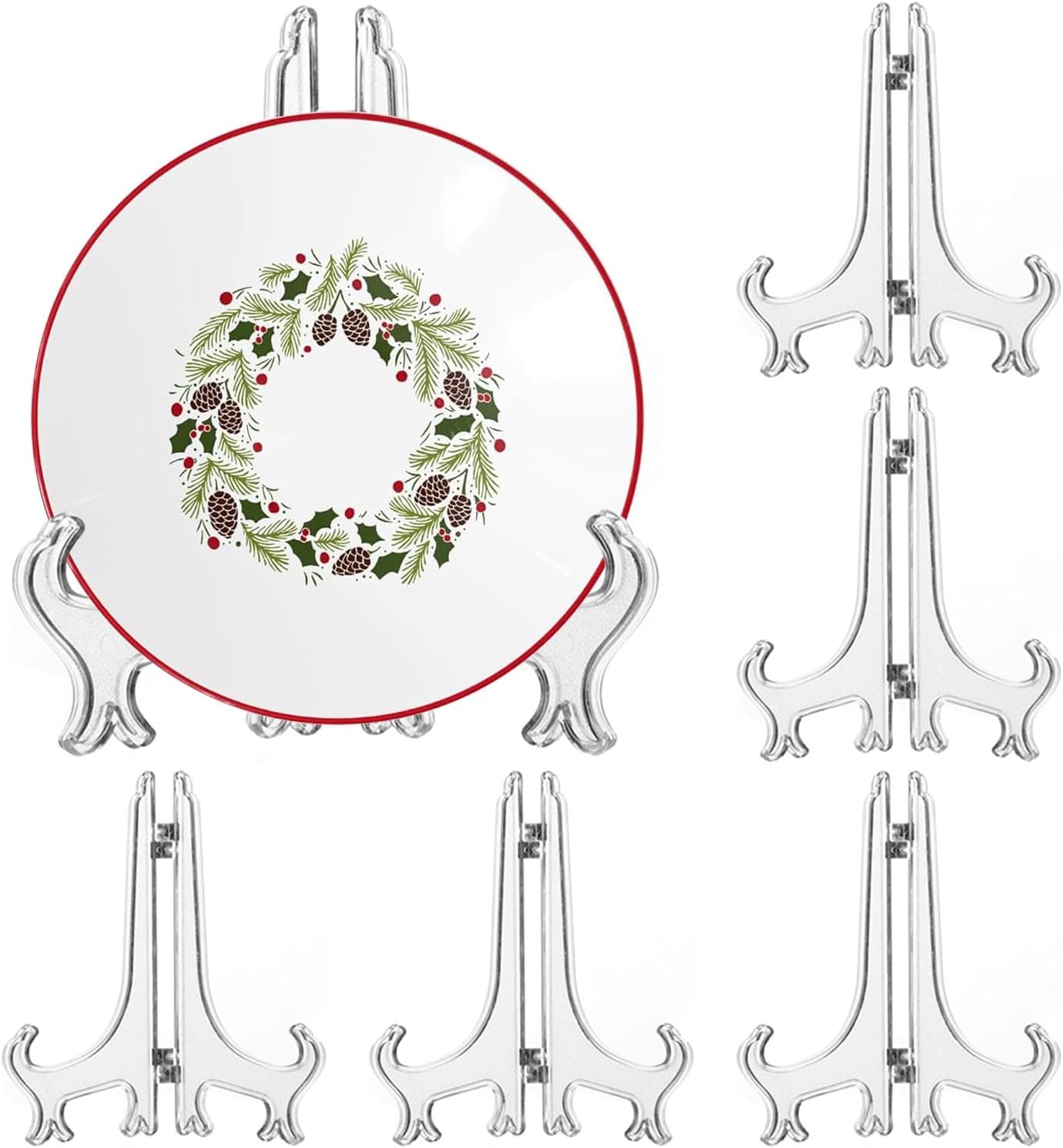 6 Pack 8 Inch Clear Plastic Easels or Stand/Plate Holders to Display Pictures or Other Items at Wedd