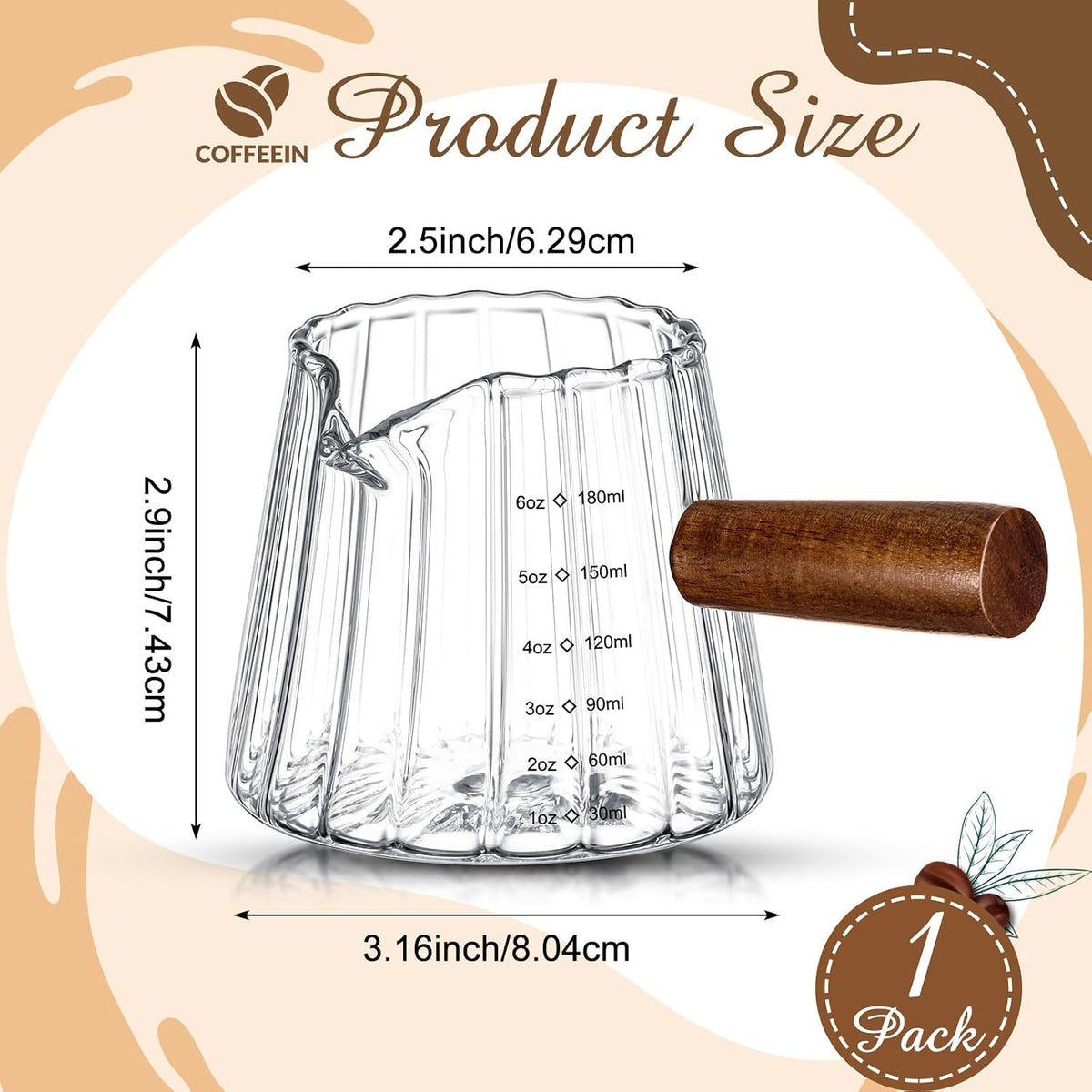 Jingmore 1 Pcs 6 oz Clear Espresso Shot Glass with Handle