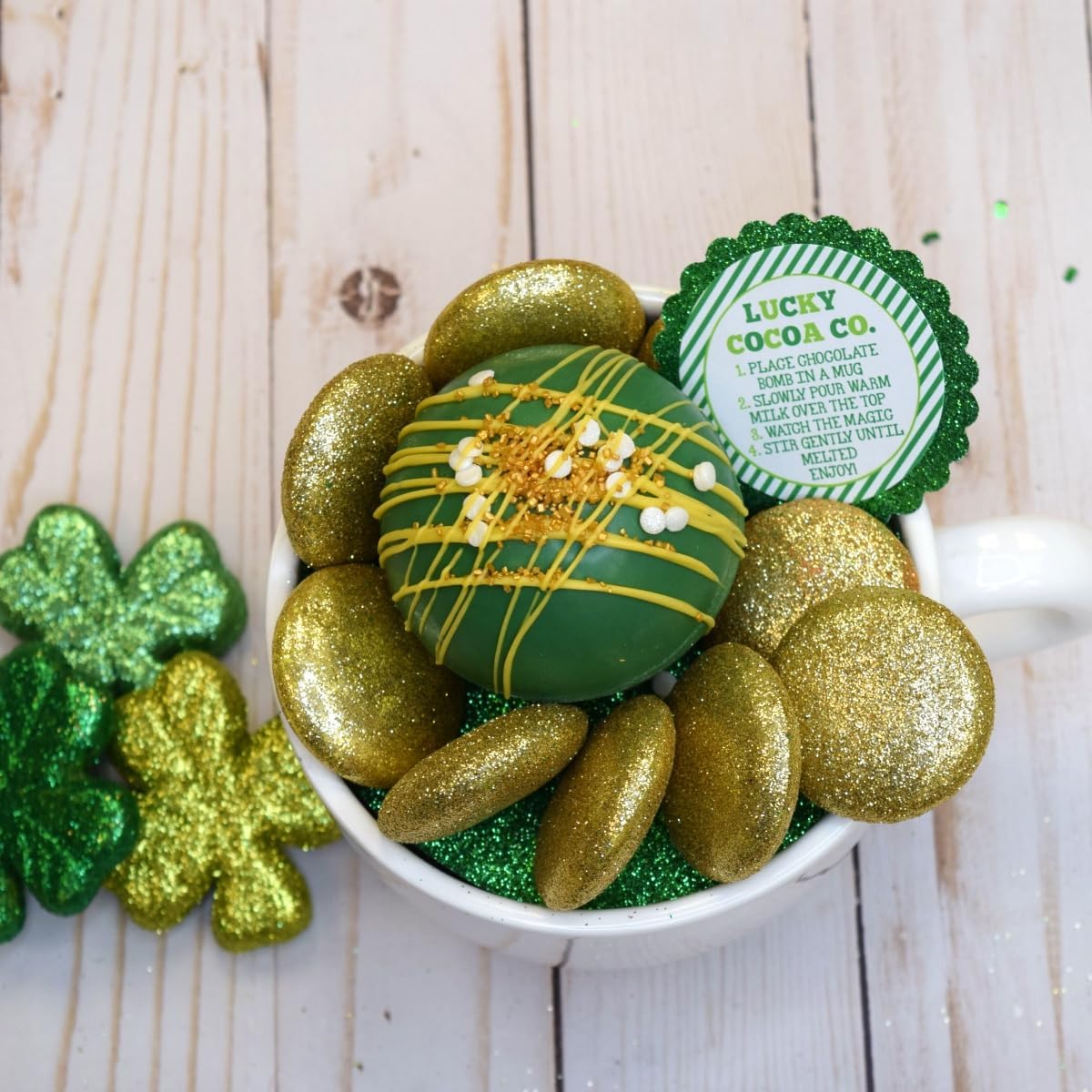 Lucky Cocoa Co. Festive Mug Themed St. Patrick's Day Hot Cocoa Bomb Packaging Sticker Labels, Total of 40 2" Circle Stickers (20 sets of 2) by AmandaCreation