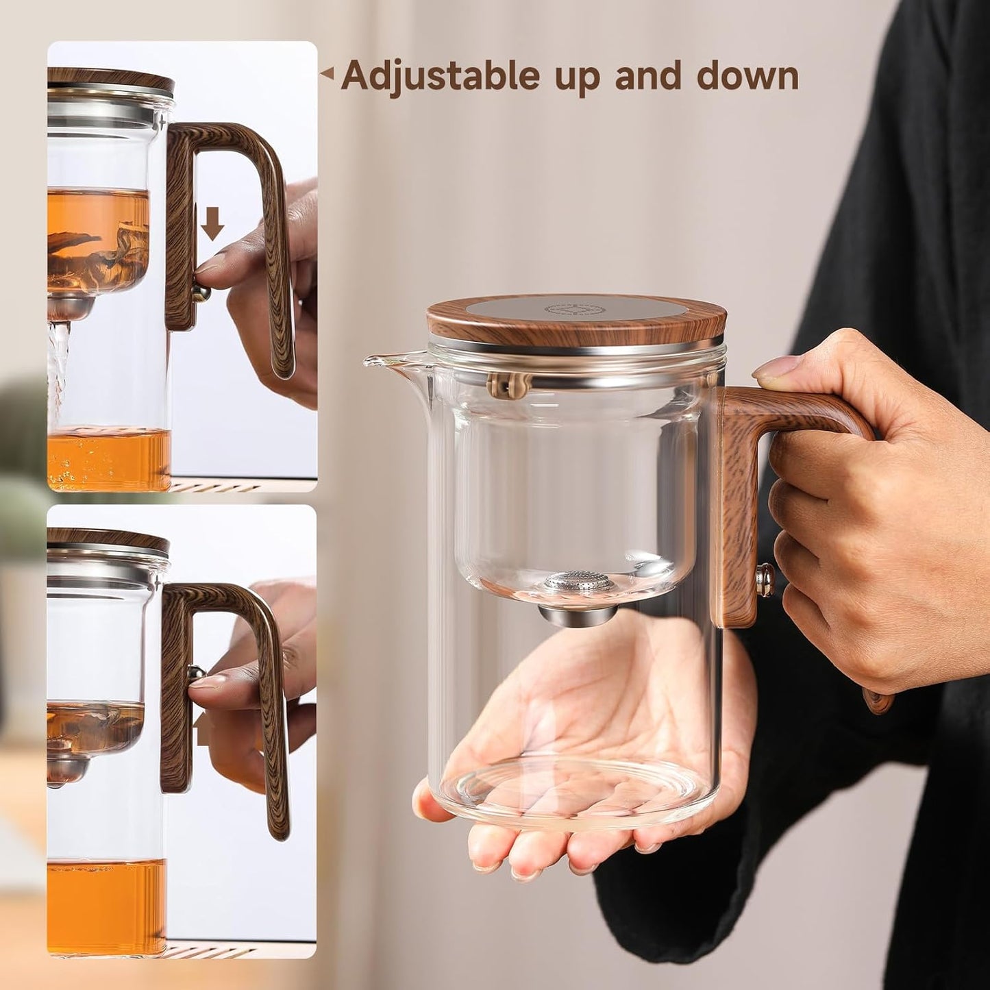 Enchanti Tea Pot, Magic Glass Teapot with Strainer,Magnetic Water Separation with Infuser -600ML/20.3oz