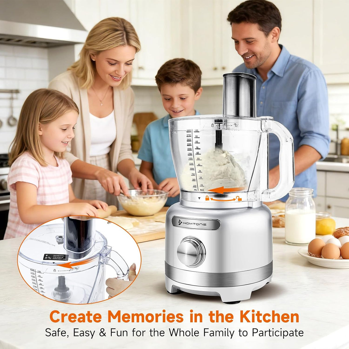 Homtone 16 Cup Food Processor, 6 Preset Modes& Stepless Speed Control for Dough Kneading, Meat Chopping, Slicing, Shredding, French Fries Potato Cuting, Cheese Grating& Whipping Cream, 650W, Red