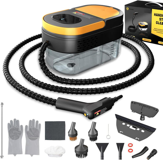 Steam Cleaner, 3-Level Adjustable Handle, 15s Heat-Up, 1.69 Quarts Tank, Portable Steamer for Cleaning with 15 pcs