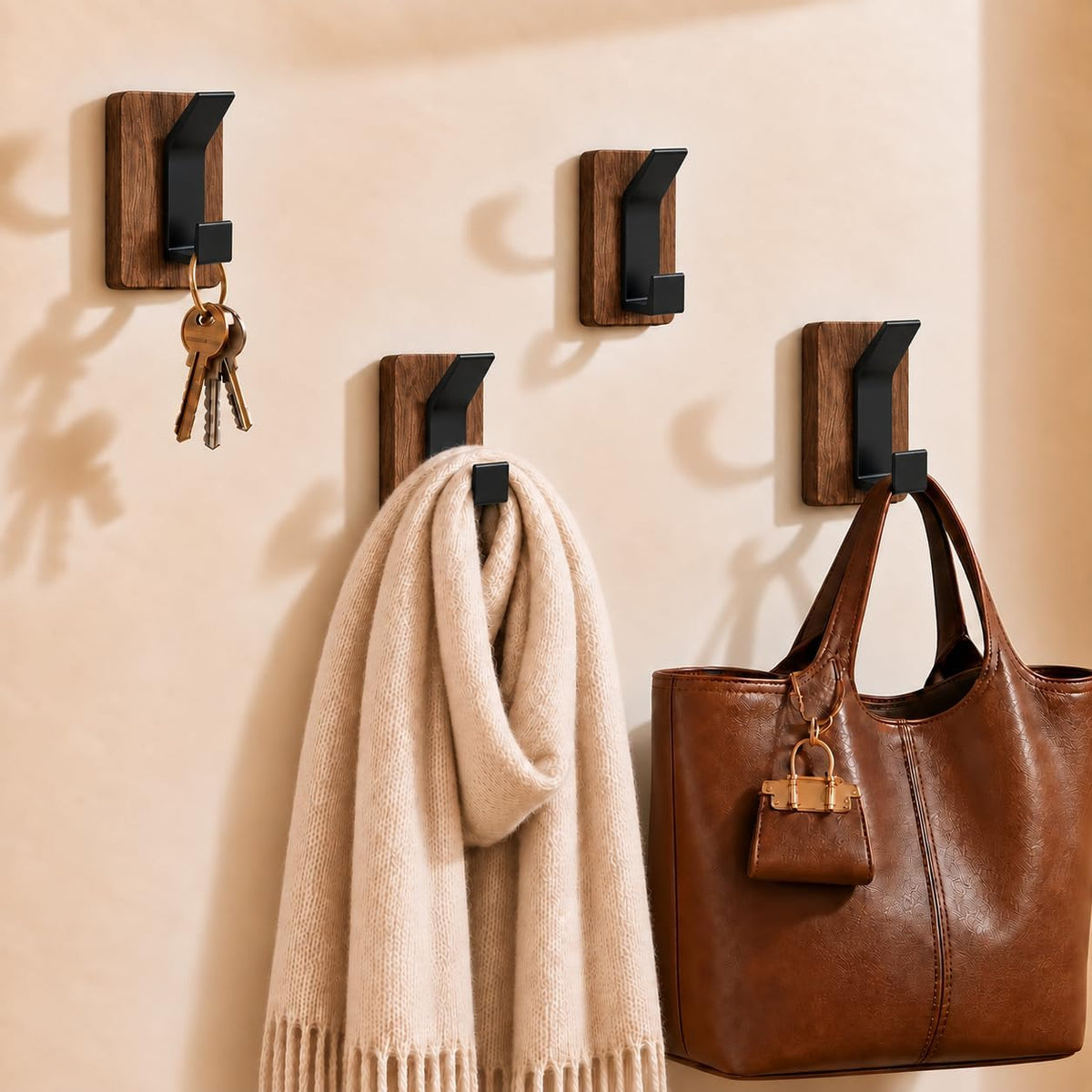 Coat Hooks Wall Mount: Walnut Wood Heavy Duty Wall Hooks