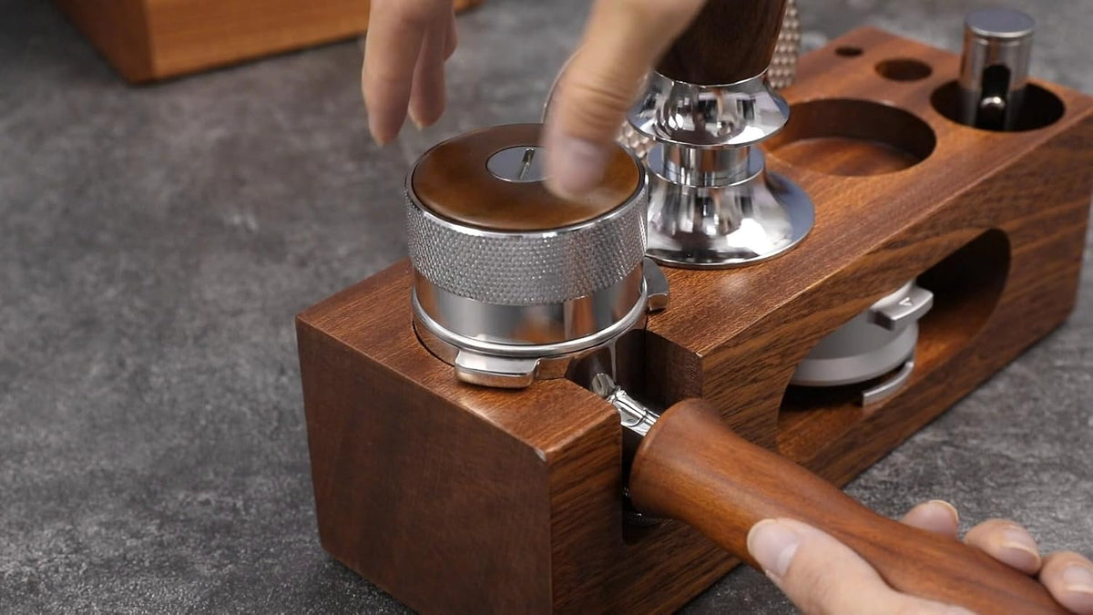 espresso tamping station called Coffee Tamper Station Fit 51 to 54mm Espresso Accessories The tamper holder Or organizer station Adjustable Portafilters Stand Height (7 IN 1)