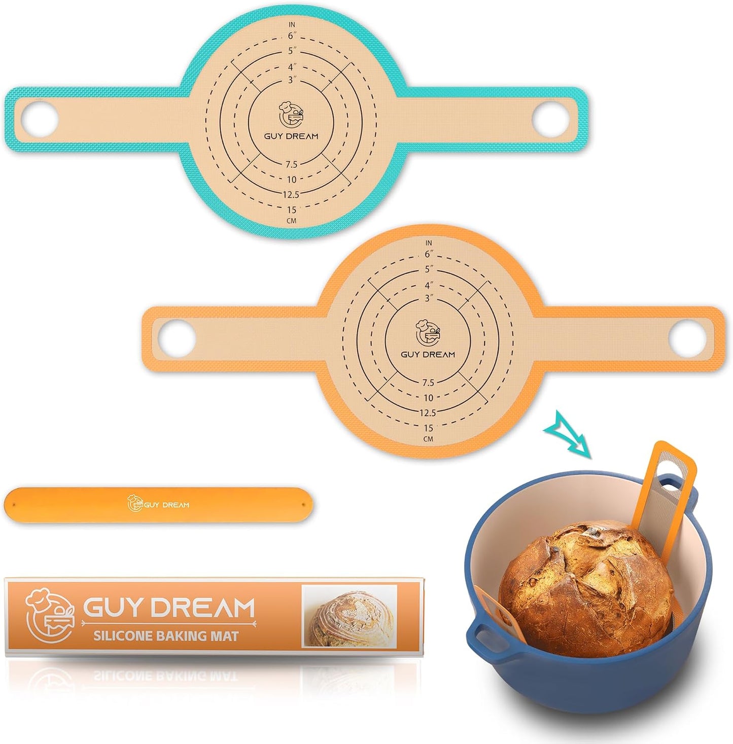 2 PCs Bread Sling - Specially Selected Platinum Silicone – Baking Mat for Dutch Oven – Sourdough Bread Baking Mat &amp; 1 Storage Band