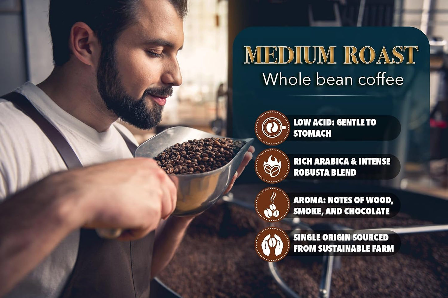 TARMO - ACTIVE BLEND | Low Acid ARABICA &amp; ROBUSTA BLEND Whole Bean Coffee | Specialty Vietnamese Coffee | Single Origin Medium Roast | Premium Espresso Beans, 12 Oz Bag