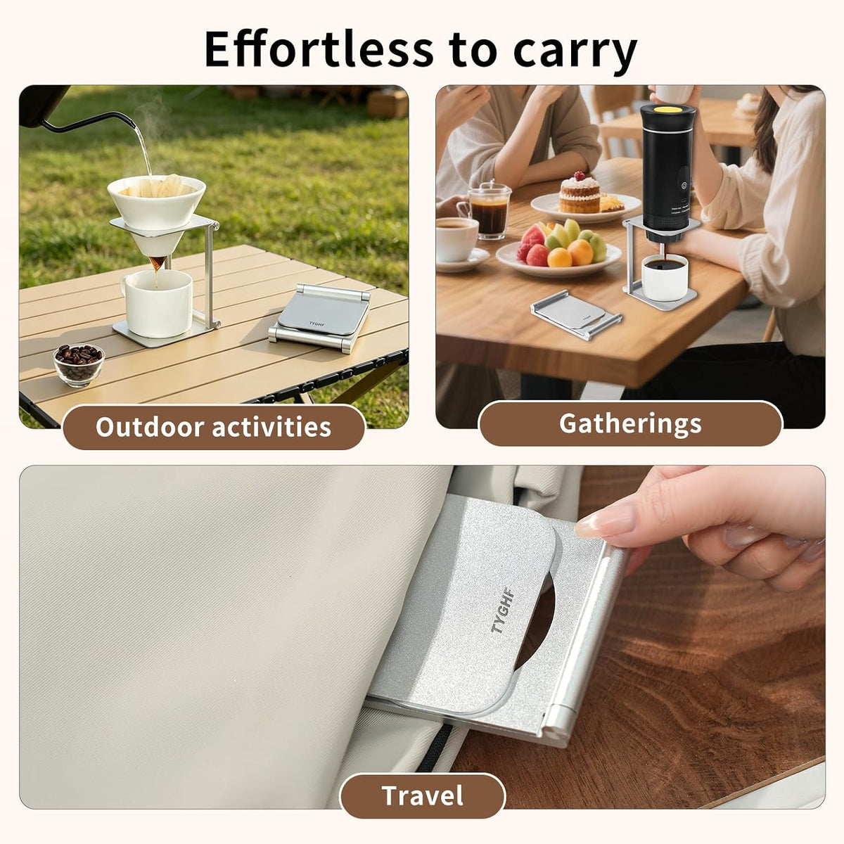 Pour over Dripper Stand,Portable &amp; Foldable Espresso Machine Stand with outin,Office coffee stand with base,Suitable for office,home,camping Square&amp;Sliver