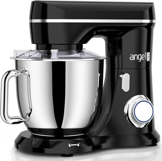 Mini Angel Electric Stand Mixer, 5Quarts, Dough Hook, Flat Beater, Wire Whisk Attachments, 10+P Speeds with Splash Guard,