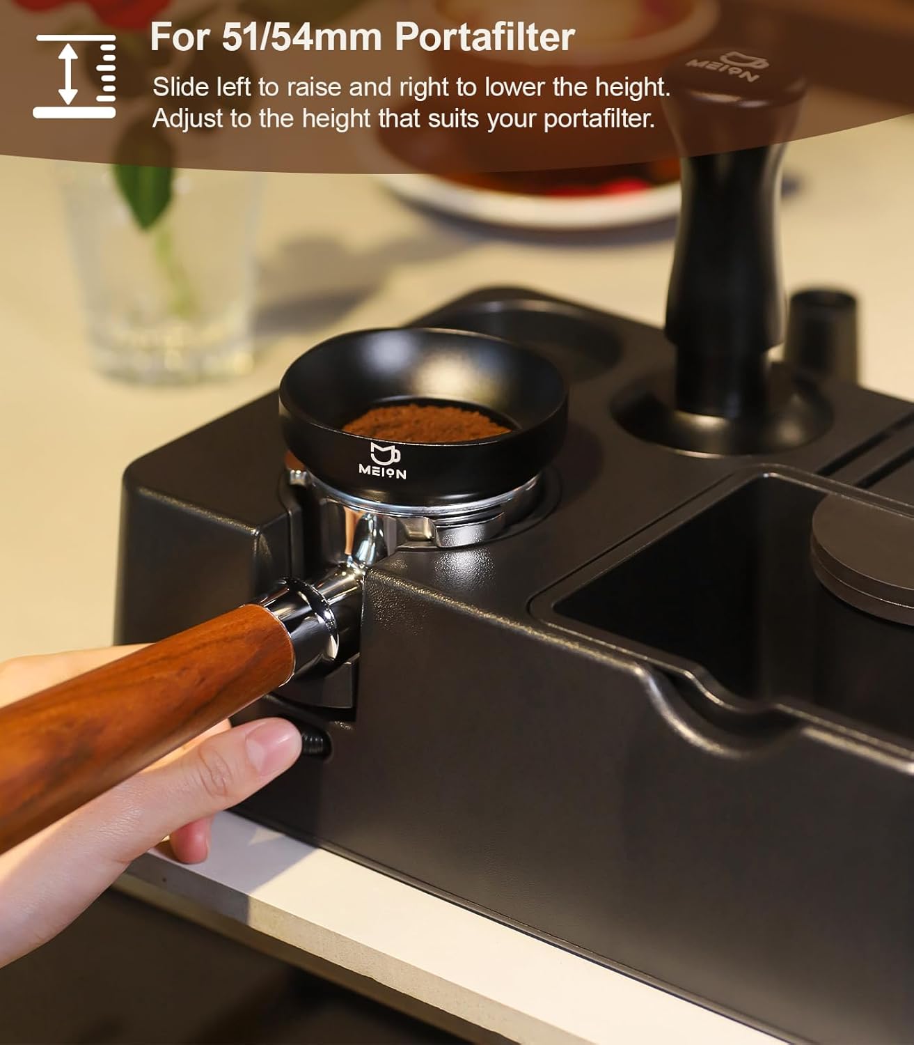 MEION Espresso Tamping Station, Detachable Espresso Knock Box and Tamp Station, 10 in 1 Espresso Organizer Fits 51, 54, 58MM Espresso Tamper, Portafilter, Distributor Puck Screen Espresso Accessories