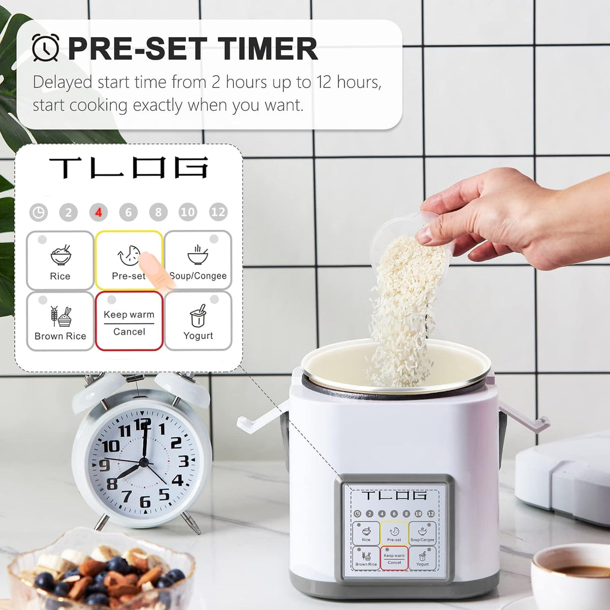 TLOG Mini Rice Cooker 2.5 Cups Uncooked, Healthy Ceramic Coating Portable Rice Maker, 1.2L Travel Rice Pot Small for 1-3 People, Personal Rice maker, Food Steamer, Multi-cooker for Grains, Oats