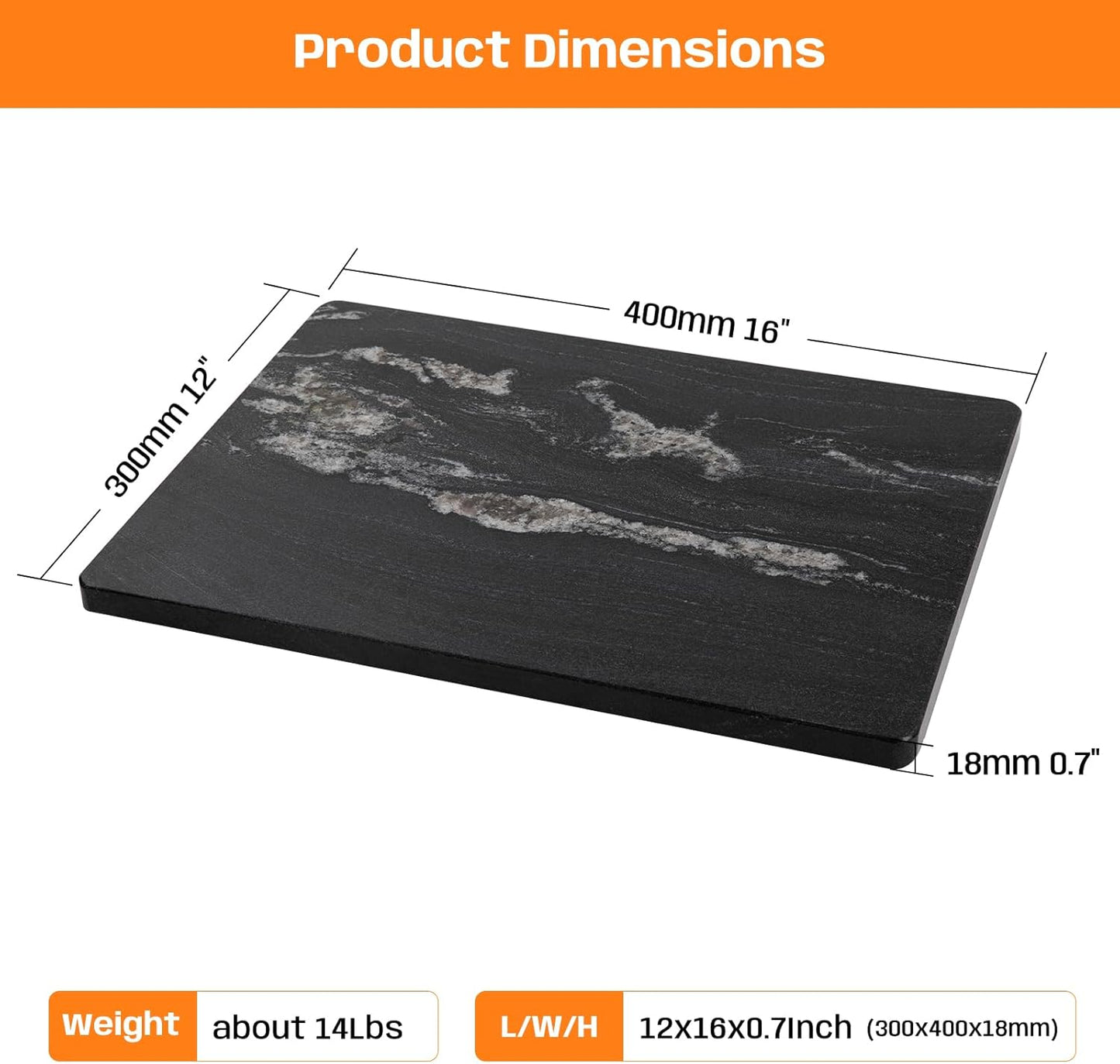 Black Marble Cutting Board, 12×16In Stone Cutting Boards for Kitchen | Marble Slab Pastry Board With Non-Slip Feet for Baking Cheese Charcuterie Dough - Wedding Gift, Easy Clean and Drain