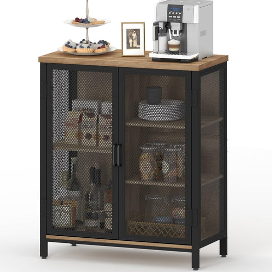BON AUGURE Coffee Bar Cabinet with Storage for Home Kitchen, Rustic Liquor Cabinet for Entryway, Small Industrial Buffet