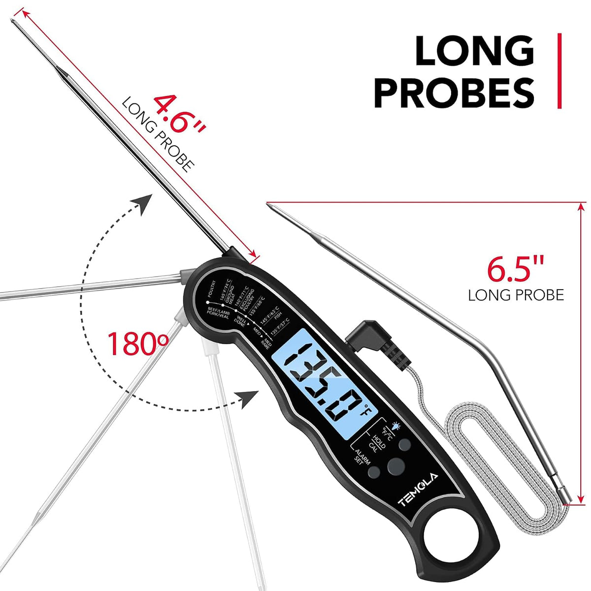 Meat Thermometer, Instant Read Food Thermometer for Cooking, Digital Food Thermometer with LCD Backlight for Candy Fry Grill BBQ Liquids, Kitchen Oven Safe Dual Probe 2 in 1 Thermometer | Digital Food LCD Backlight for Candy Fry Grill BBQ Liquids, Kitchen
