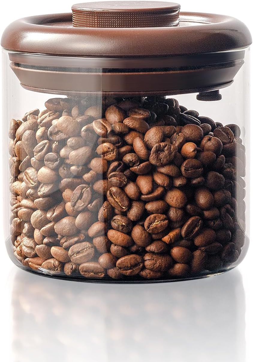 7 oz Coffee Canister, Clear Glass Jar with Airtight Pop Lid and CO₂ Valve | Small-Batch Storage for Daily Beans, Decaf, Espresso Blends and Specialty Roasts, Designed for Counters, Offices and Kitchens