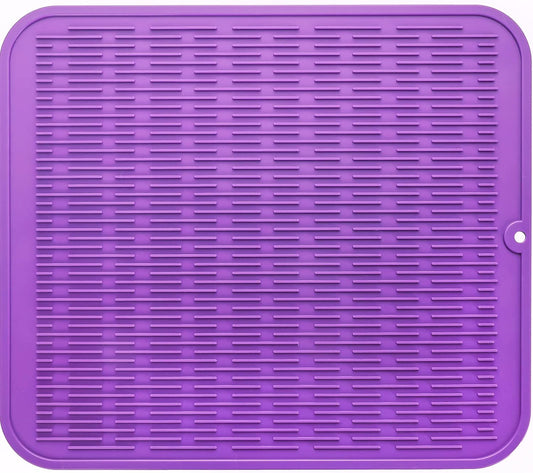 Silicone Dish Drying Mat for Multiple Usage,Easy clean,Eco-friendly,Heat-resistant Silicone Mat for Kitchen Counter or Sink,Refrigerator or Drawer Liner Purple XL 18 inches x 16 inches