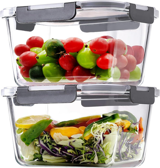 2 Pack Large Glass Storage Containers with Lids 85oz/10.5cup Big Airtight Glass Food Storage Containers for Rotisserie