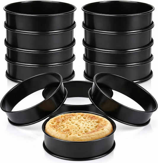 12Packs Crumpet Rings Nonstick 4 Inch English Muffin Ring Stainless Steel Double Rolled Tart Rings Metal Pastry Cookie Baking Ring Molds