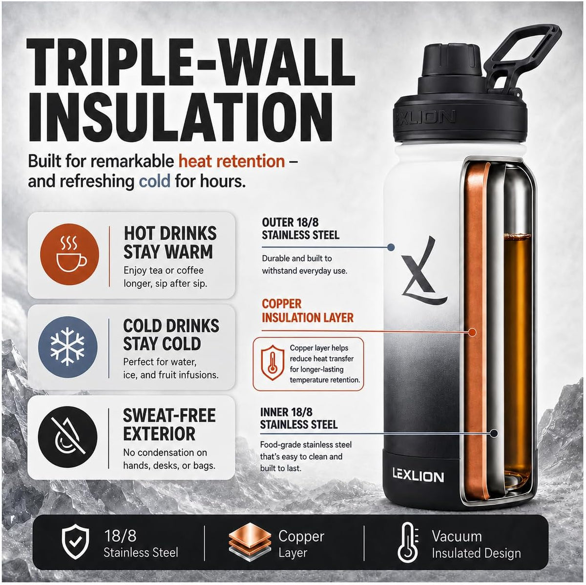 Lexlion Tea Infuser Water Bottle 22 Oz