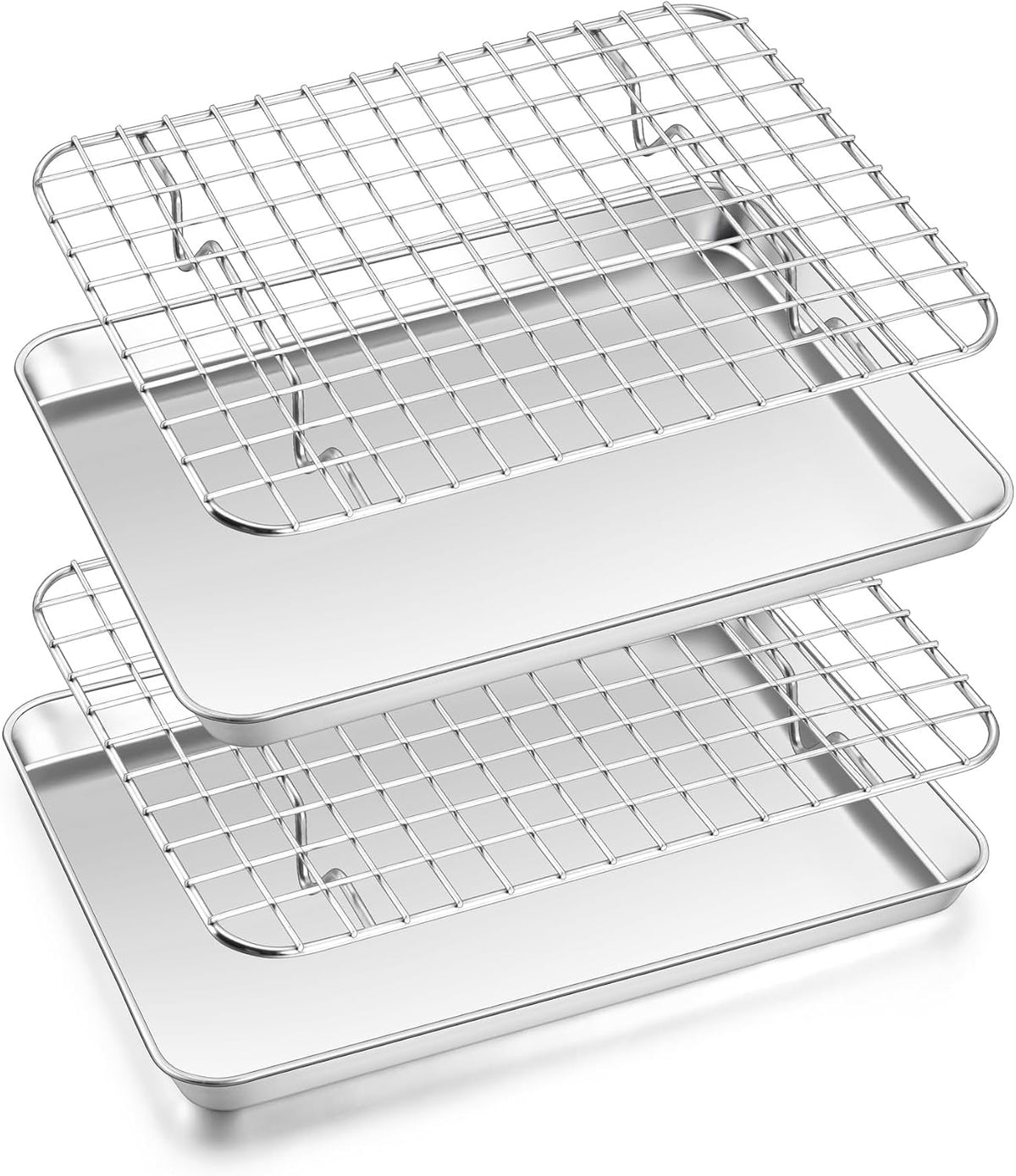 Homikit Toaster Oven Pan with Rack Set (2 Baking Sheet+2 Rack), 9 x 7 Inch