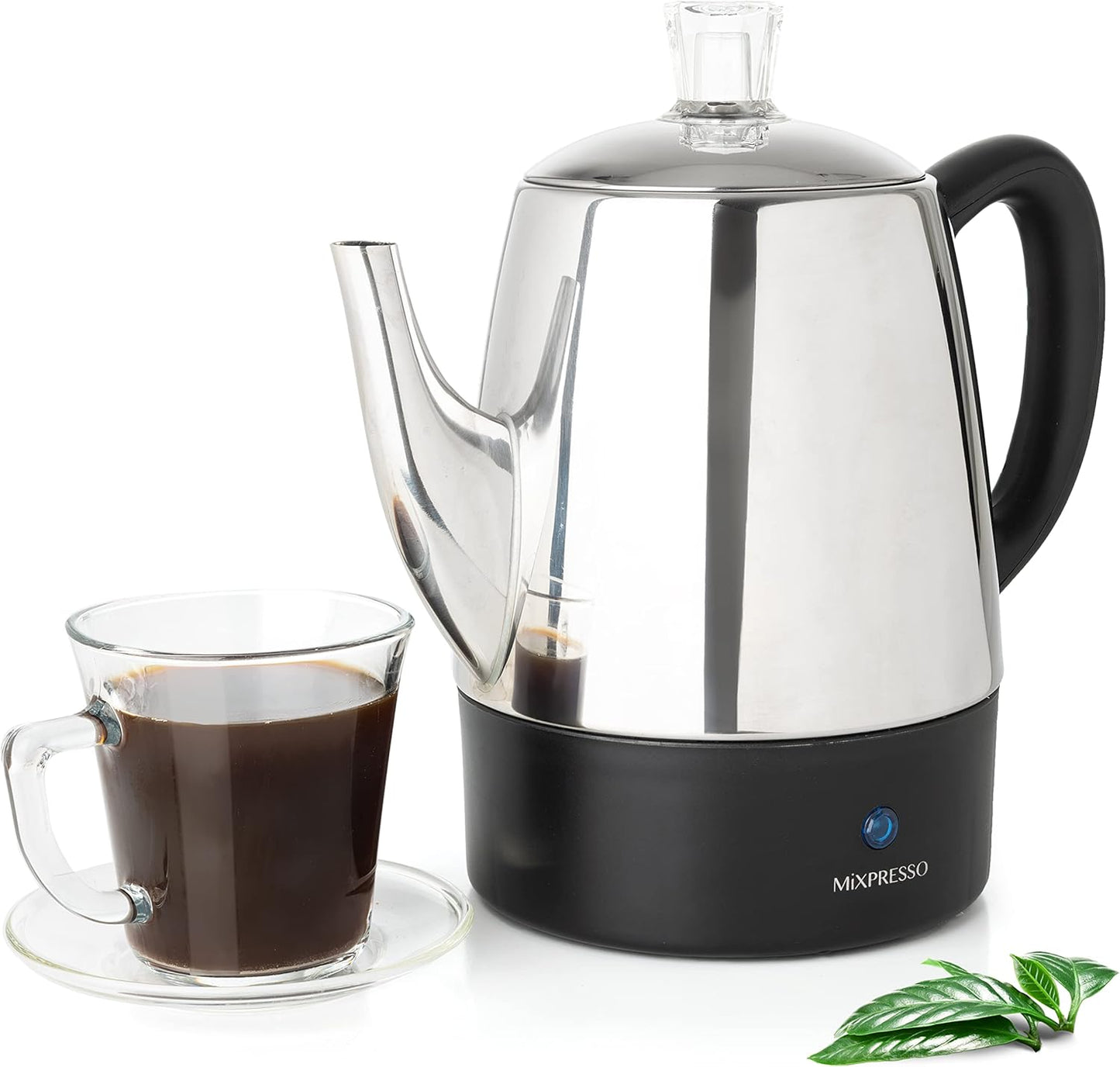 Mixpresso Small Percolator Coffee Pot Electric 4 Cup, Stainless Steel Coffee Maker, Coffee Percolato